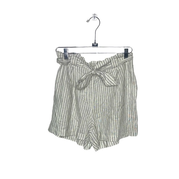 MAX STUDIO White and Black Stripe Linen Blend Paper Bag Shorts S NWT - Picture 1 of 12